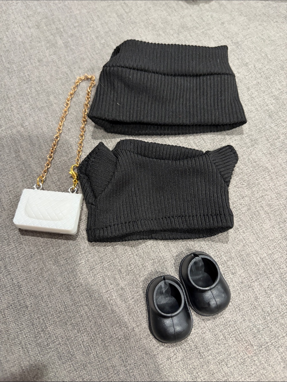 Labubu or Small Doll Chanel Black Beanie & Shirt Set with Purse and Shoes - Picture 2 of 2